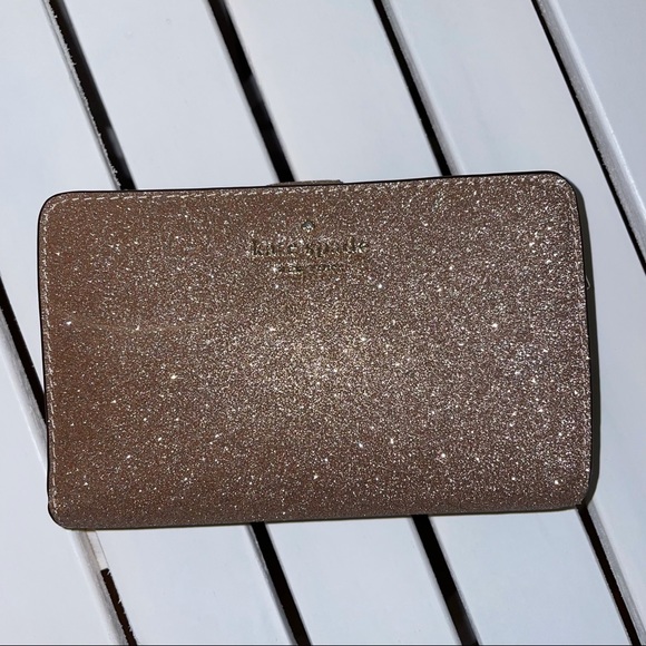 Kate spade Medium compact wallet rose gold shimmy glitter with box NWT - Picture 3 of 7